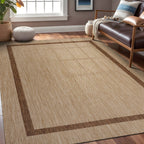 Beverly Rug Modern Bordered Indoor Outdoor Rug, Outside Carpet for Patio, Deck, Porch