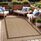 Beverly Rug Modern Bordered Indoor Outdoor Rug, Outside Carpet for Patio, Deck, Porch