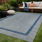 Beverly Rug Modern Bordered Indoor Outdoor Rug, Outside Carpet for Patio, Deck, Porch