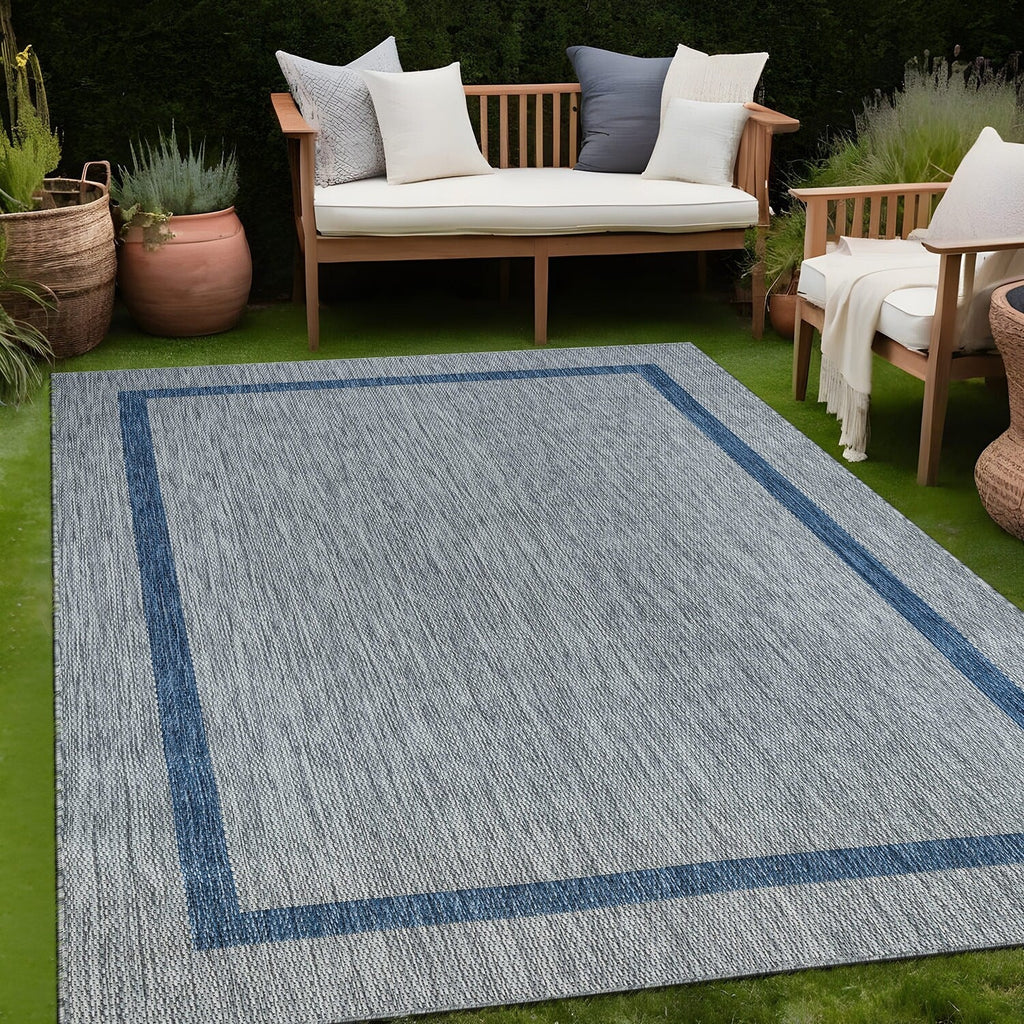 Beverly Rug Modern Bordered Indoor Outdoor Rug, Outside Carpet for Patio, Deck, Porch