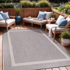 Beverly Rug Modern Bordered Indoor Outdoor Rug, Outside Carpet for Patio, Deck, Porch