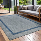 Beverly Rug Modern Bordered Indoor Outdoor Rug, Outside Carpet for Patio, Deck, Porch