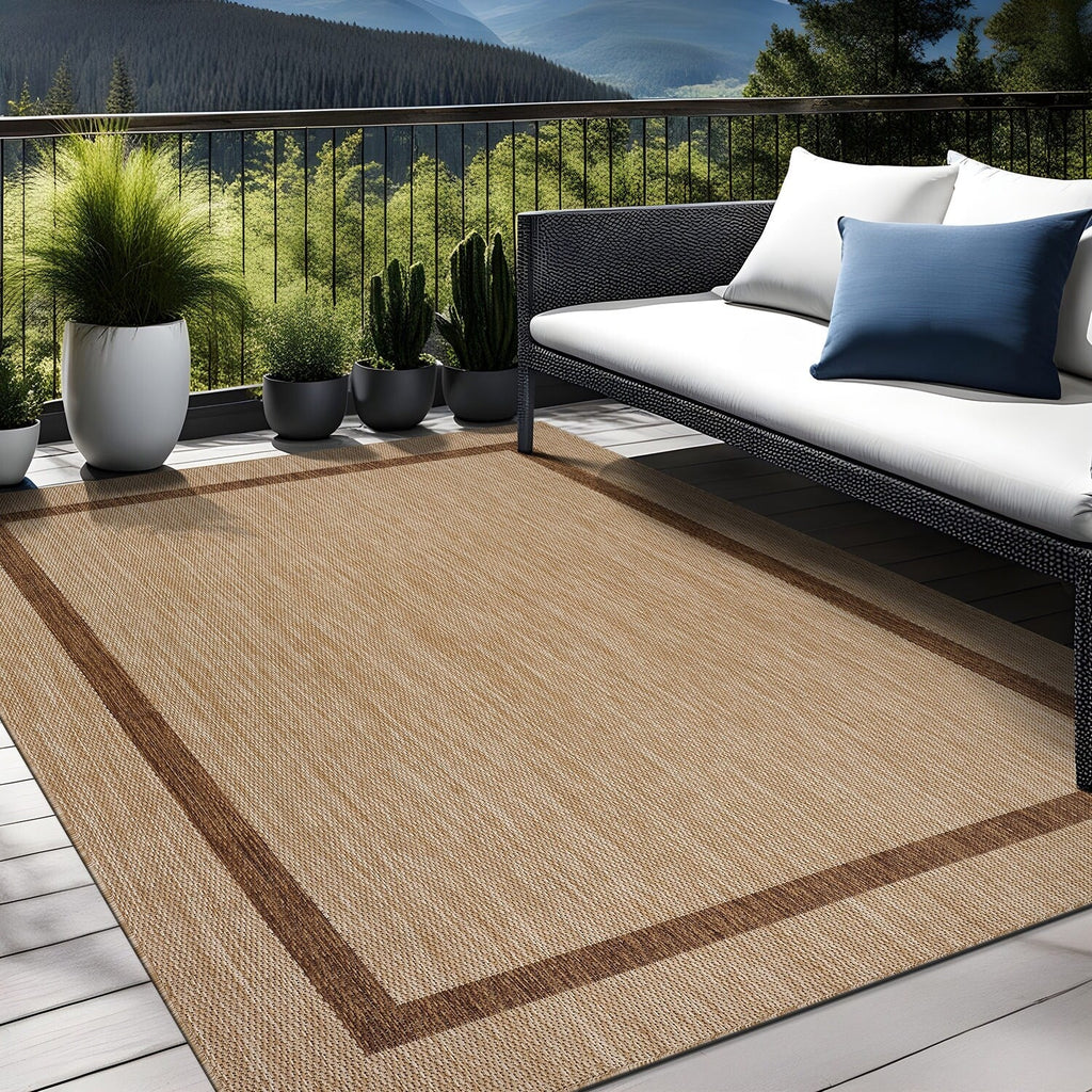Beverly Rug Modern Bordered Indoor Outdoor Rug, Outside Carpet for Patio, Deck, Porch