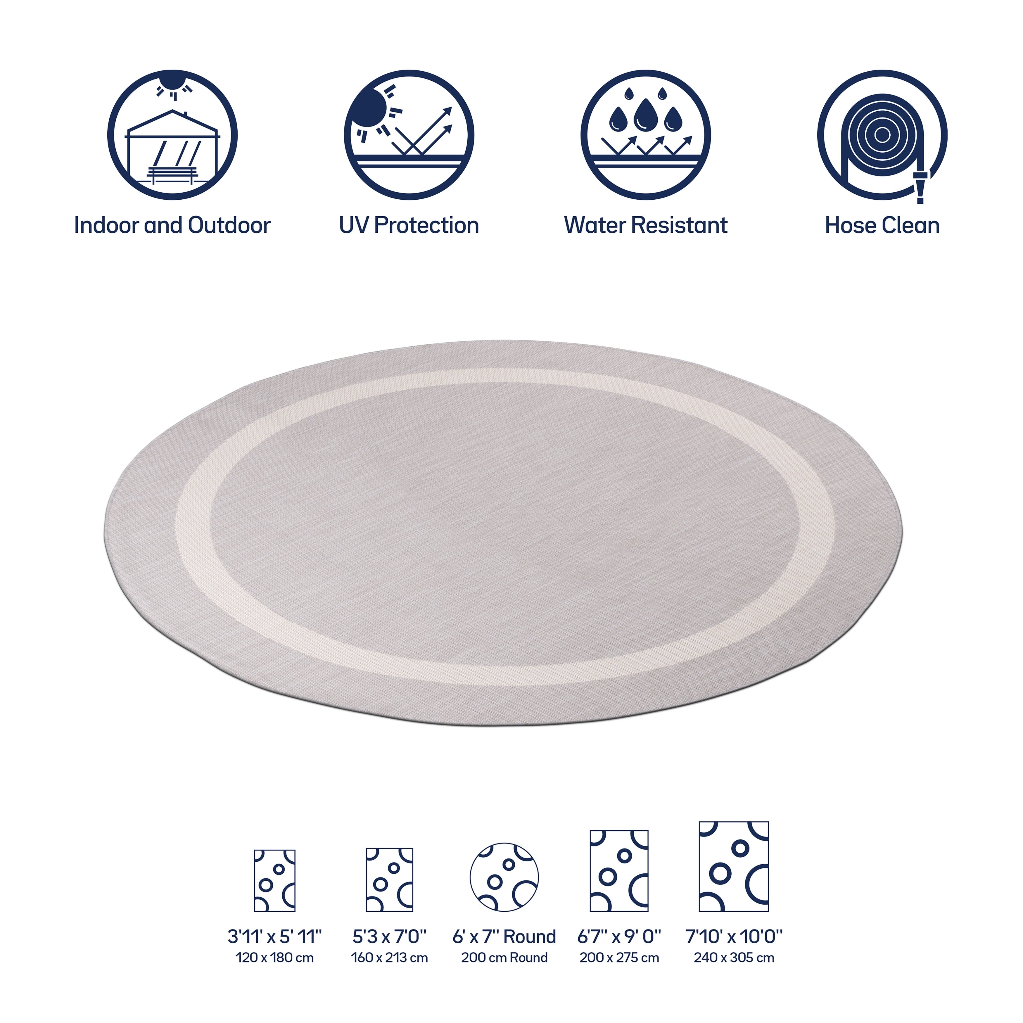 Beverly Rug Modern Bordered Indoor Outdoor Rug, Outside Carpet for Patio, Deck, Porch