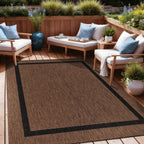 Beverly Rug Modern Bordered Indoor Outdoor Rug, Outside Carpet for Patio, Deck, Porch