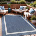 Beverly Rug Modern Bordered Indoor Outdoor Rug, Outside Carpet for Patio, Deck, Porch