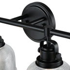 Black Bathroom Vanity Wall Light with Clear Prismatic Glass Shade