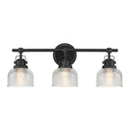 Black Bathroom Vanity Wall Light with Clear Prismatic Glass Shade