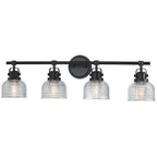 Black Bathroom Vanity Wall Light with Clear Prismatic Glass Shade