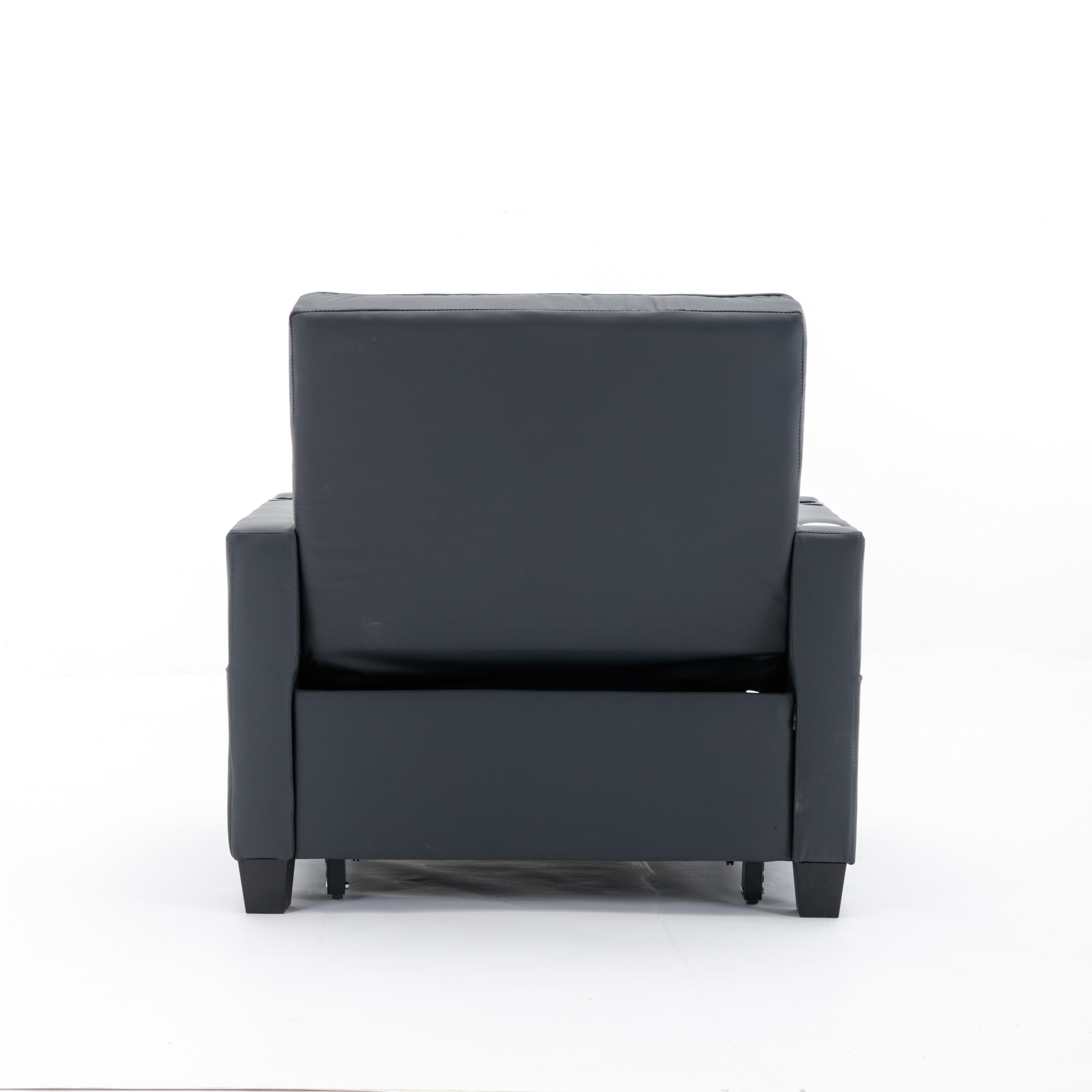 Black Faux Leather Convertible Sofa Bed with USB Ports