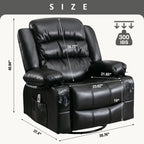 Black Swivel Rocker Recliner with Heat, Massage & USB Ports