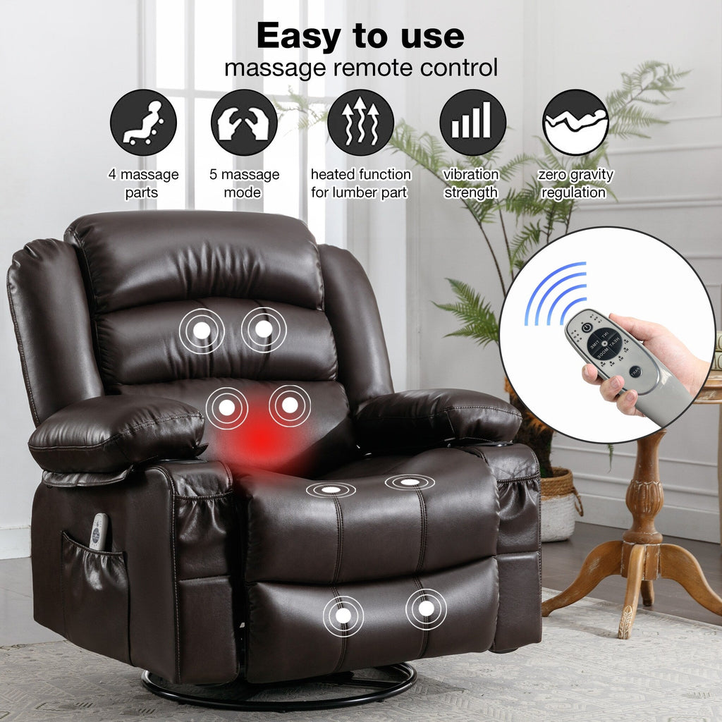 Black Swivel Rocker Recliner with Heat, Massage & USB Ports