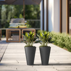 Black Tall Plastic Round Plant Pots / Large Indoor and Outdoor Flower Planters, 2 Piece Set