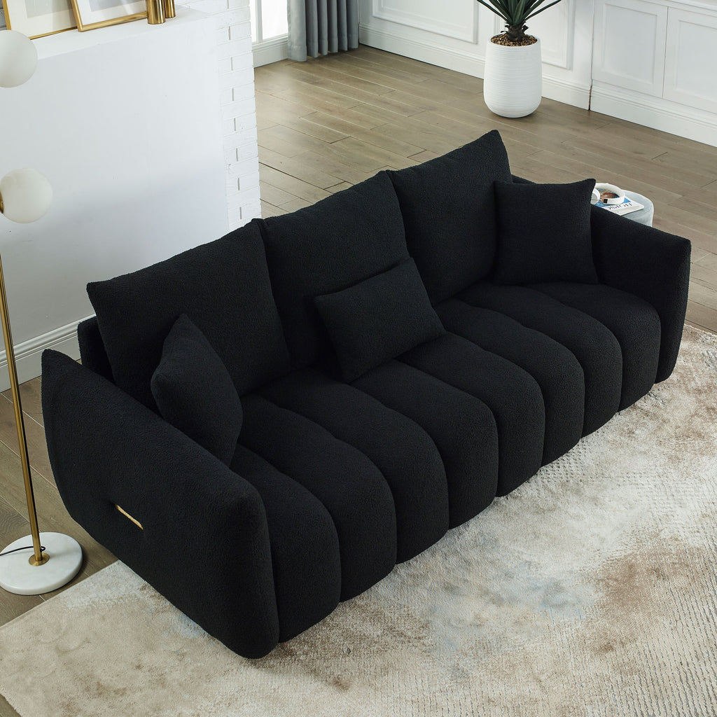 Black Teddy 3-seater Sofa with Back Pillows and Wood Frame