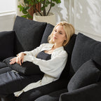 Black Teddy 3-seater Sofa with Back Pillows and Wood Frame