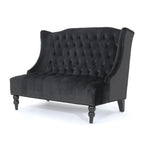Black Velvet Button Tufted High Wingback Loveseat Sofa