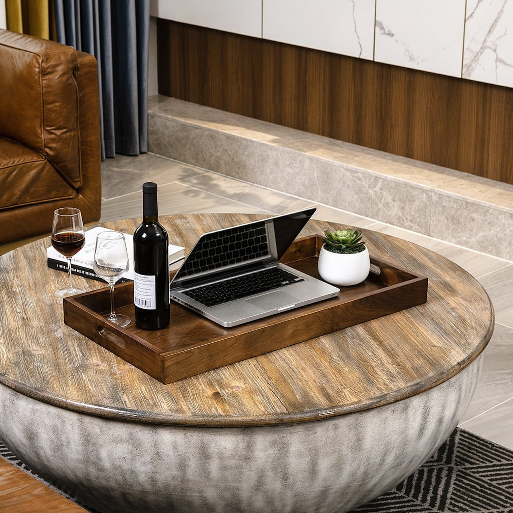 KINWELL Rectangle Black Walnut Wood Serving Tray Ottoman Tray