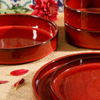 Bloomhouse Santorini Mist 16 Piece Double Bowl Terracotta Reactive Glaze Plates and Bowls Dinnerware Set