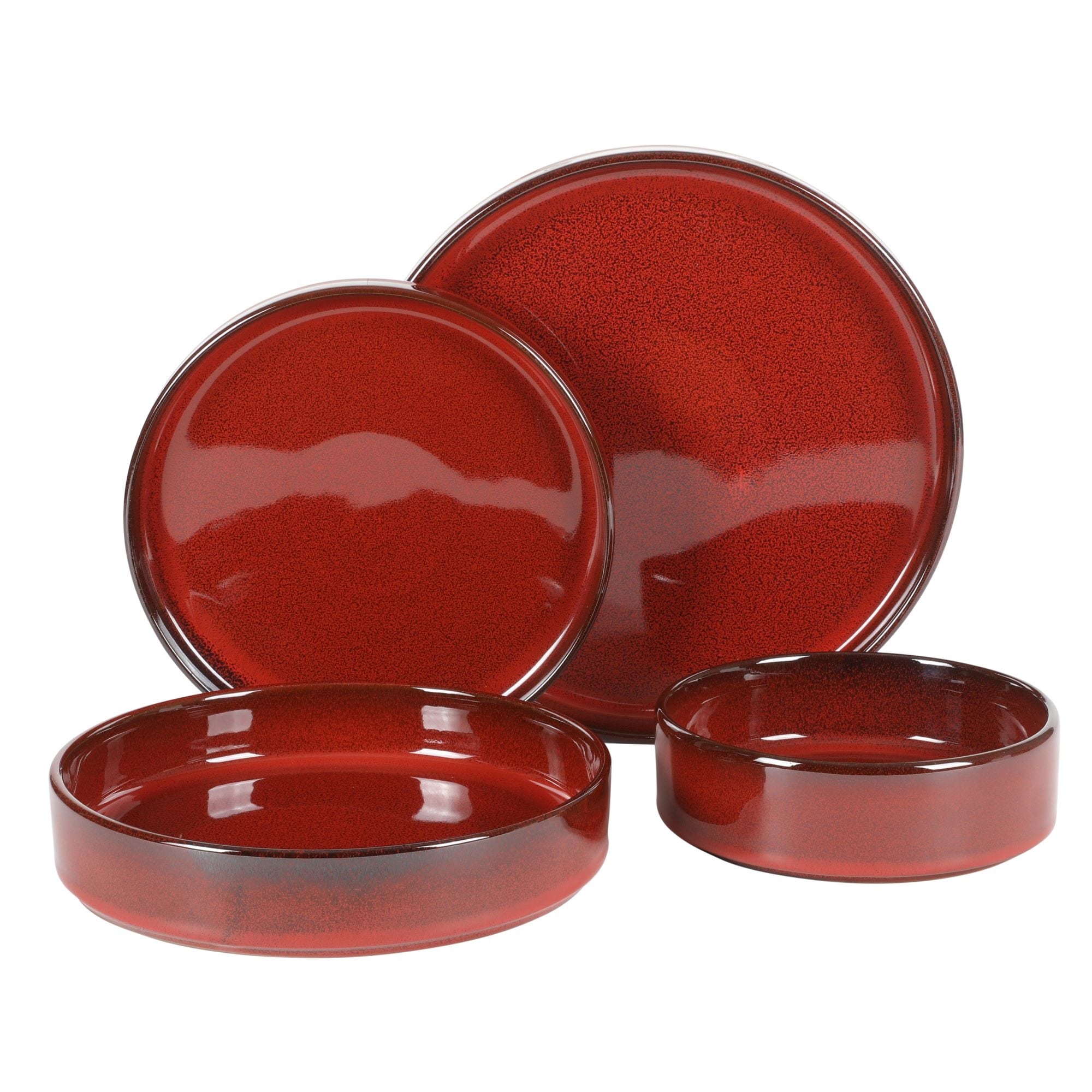 Bloomhouse Santorini Mist 16 Piece Double Bowl Terracotta Reactive Glaze Plates and Bowls Dinnerware Set