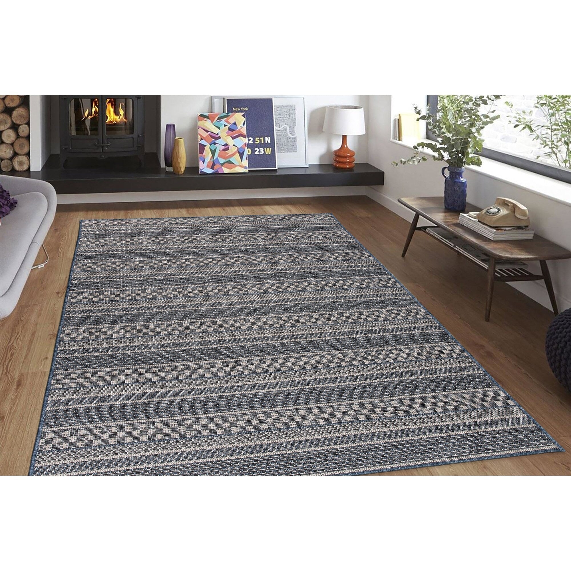 World Rug Gallery Bohemian Geometric Stripe Indoor/Outdoor Area Rug