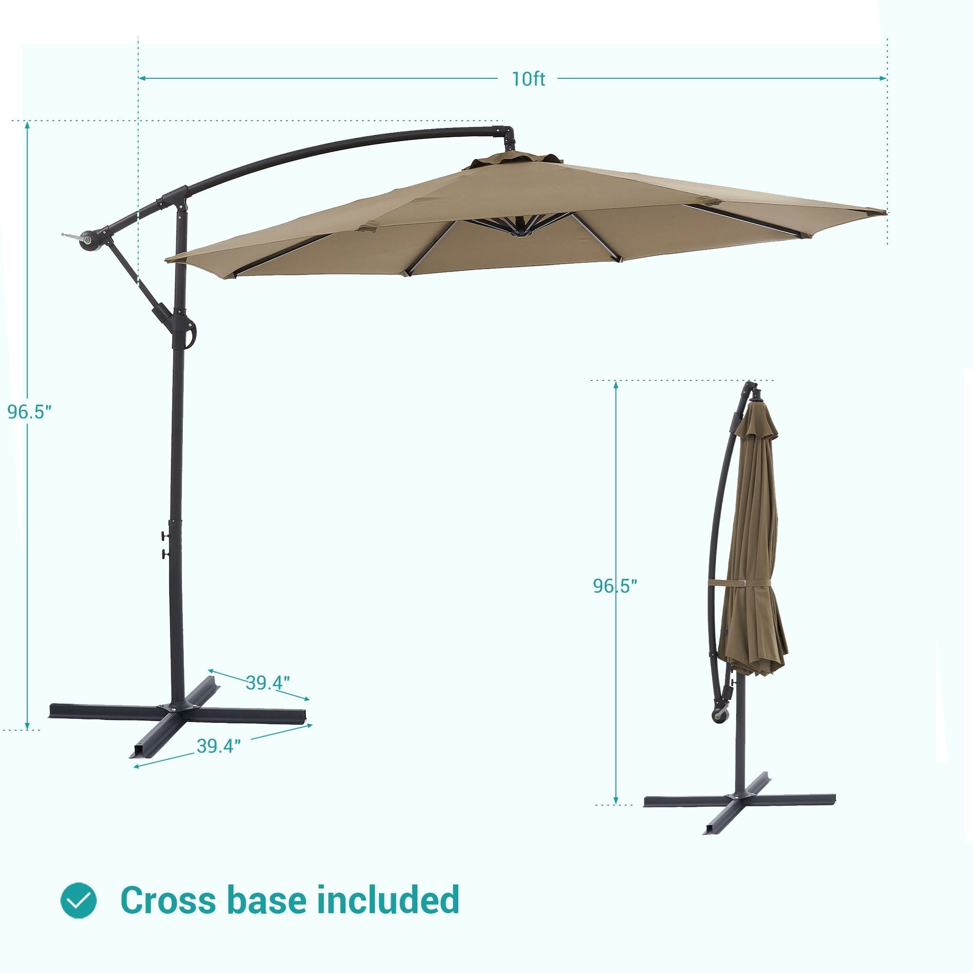 BONOSUKI 10ft Patio Offset Umbrella Outdoor Hanging Umbrella