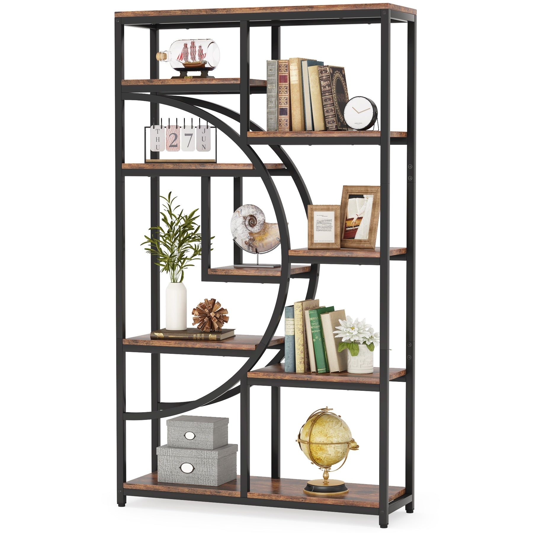 Bookshelf 5 Shelf Industrial Etagere Bookcase for Bedroom, Living Room, Home Office