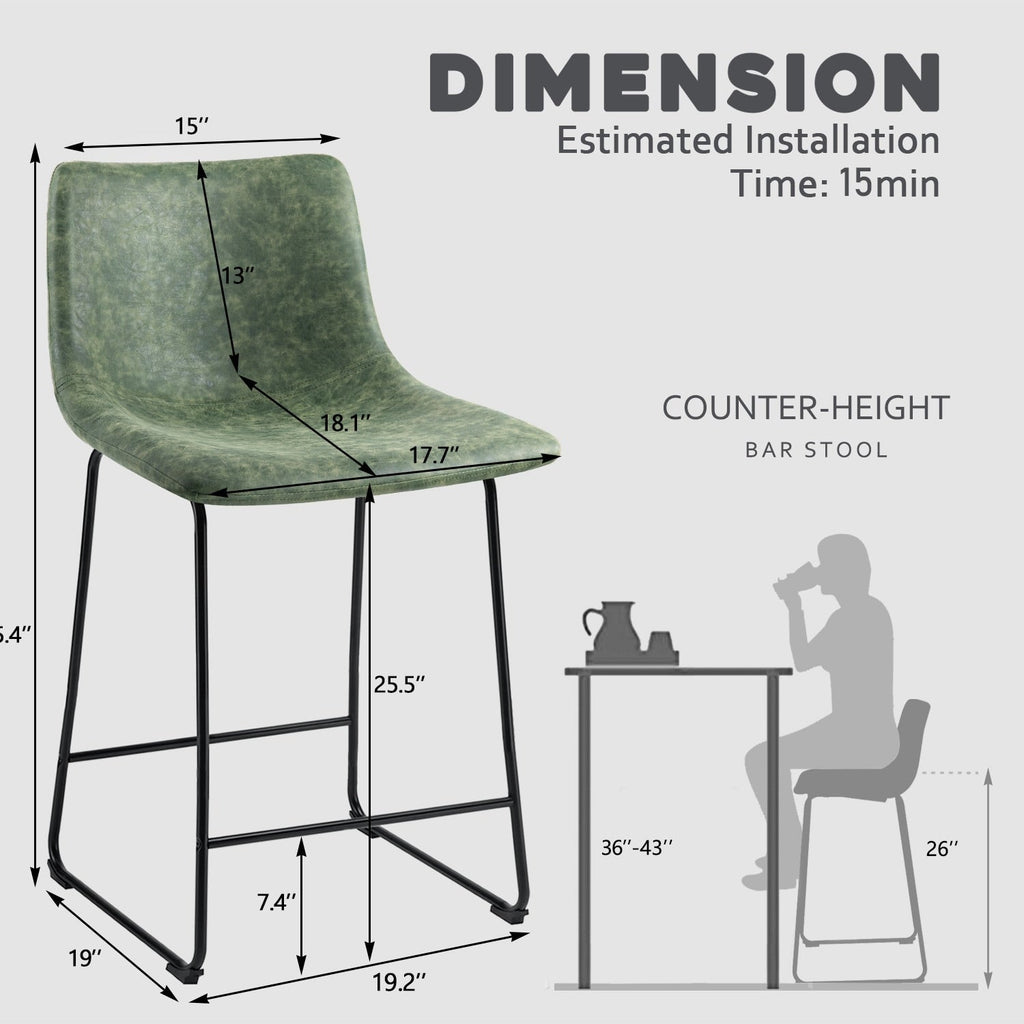 Bossin 18/26/30 inch Bar Stools,Counter Height Bar Stools with Back Modern PU Leather Stools Dining Chair with Footrest