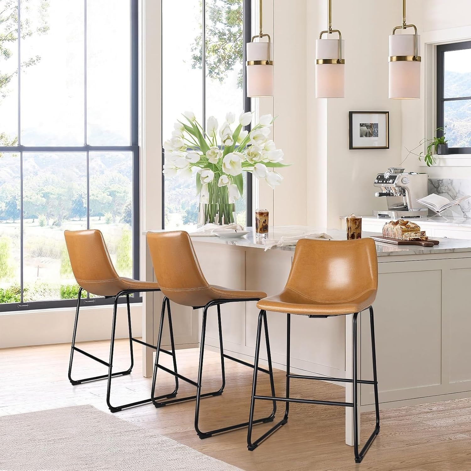 Bossin 18/26/30 inch Bar Stools,Counter Height Bar Stools with Back Modern PU Leather Stools Dining Chair with Footrest