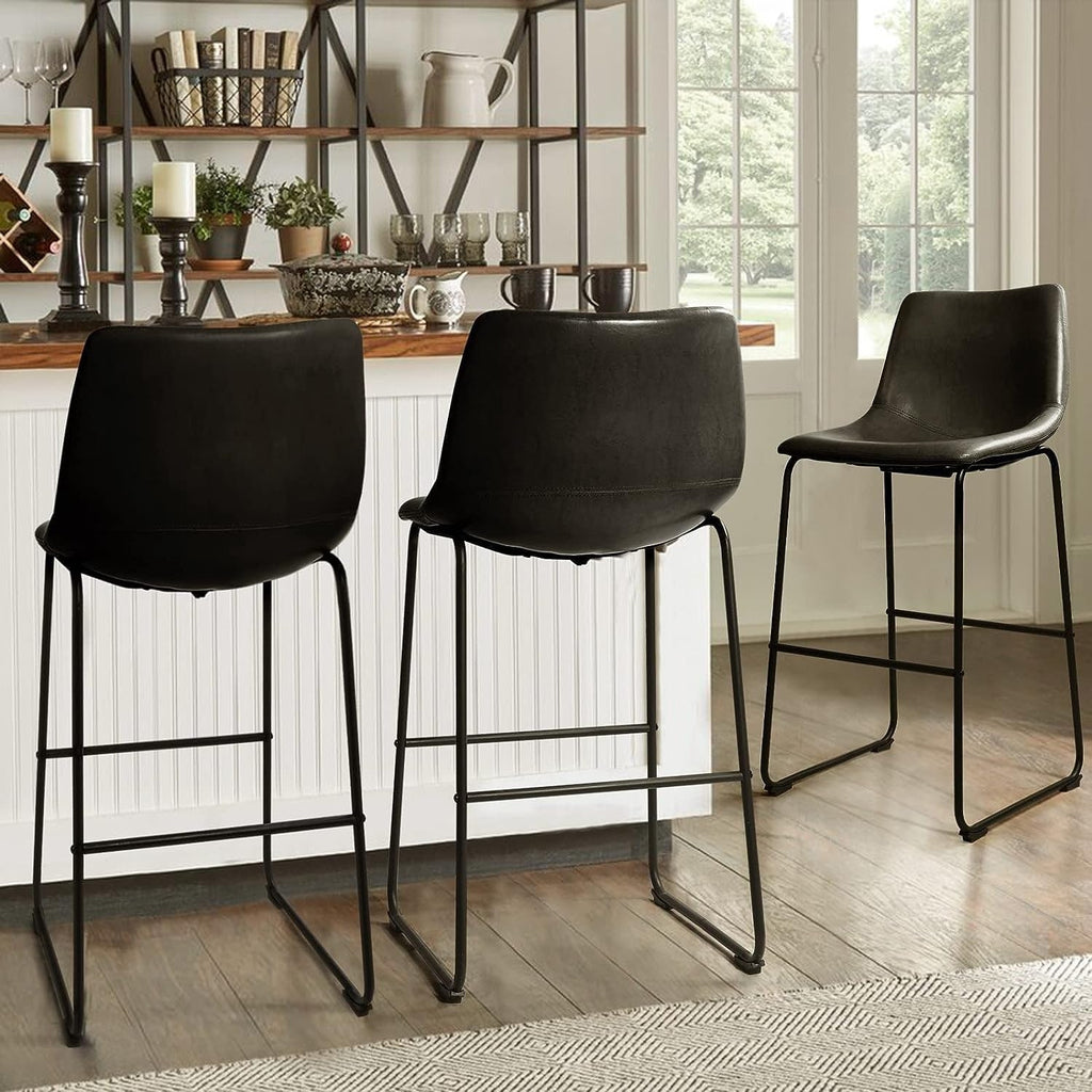 Bossin 18/26/30 inch Bar Stools,Counter Height Bar Stools with Back Modern PU Leather Stools Dining Chair with Footrest