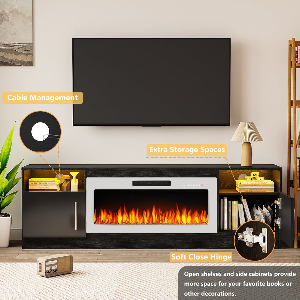 Bossin 70 Fireplace TV Stand with 36 Electric Fireplace, TV Stand for TVs Up to 80, 16 Colors LED Lights/Entertainment Center