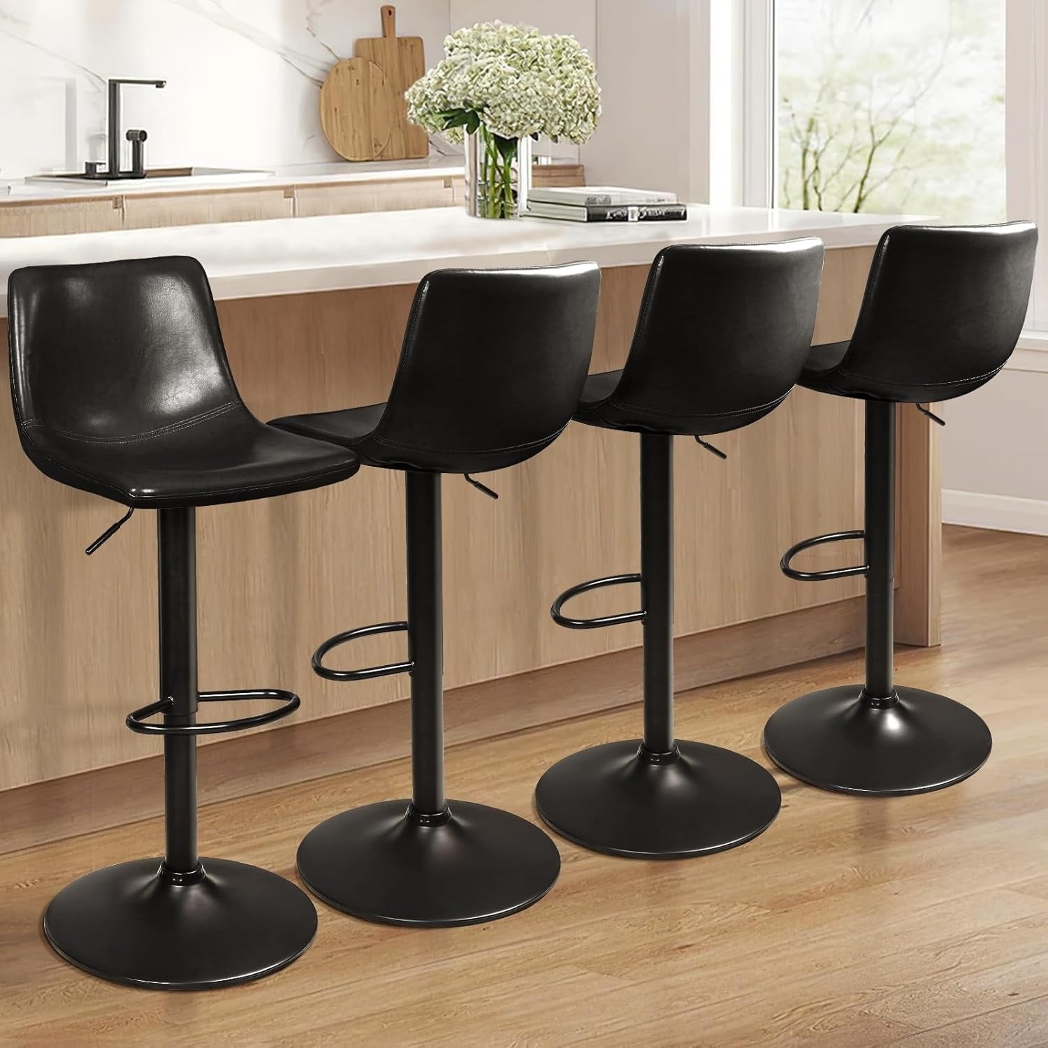 Bossin Adjustable Swivel Bar Stools with Backs – Counter Height