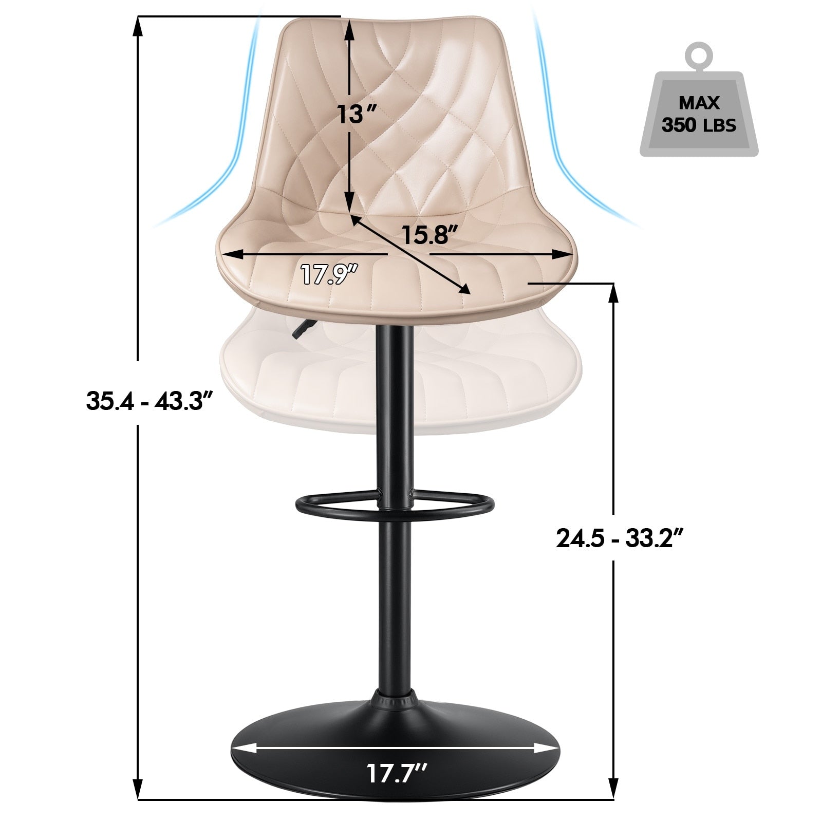 Bossin Adjustable Swivel Bar Stools with Backs – Counter Height