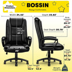 Bossin Big and Tall Office Chair High Back Executive Chair Ergonomic Adjustable Executive Leather Chair,400lbs