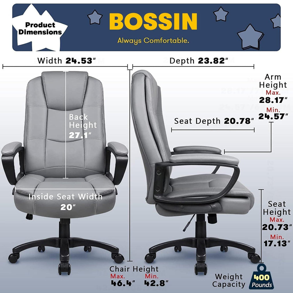 Bossin Big and Tall Office Chair High Back Executive Chair Ergonomic Adjustable Executive Leather Chair,400lbs