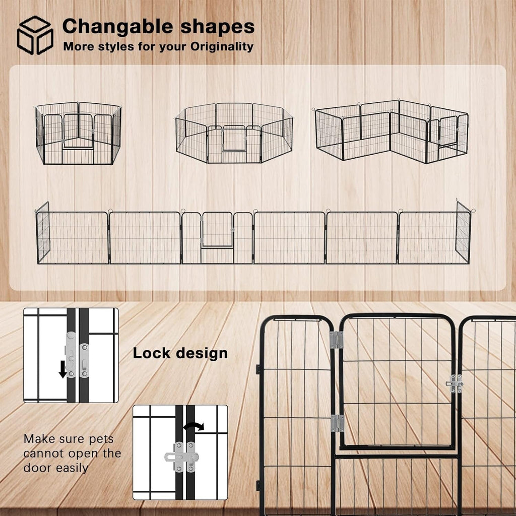 Bossin Dog Playpen Dog Kennel Pen Cage Dog Fence Exercise Pen with Doors 8/16/24 Panel