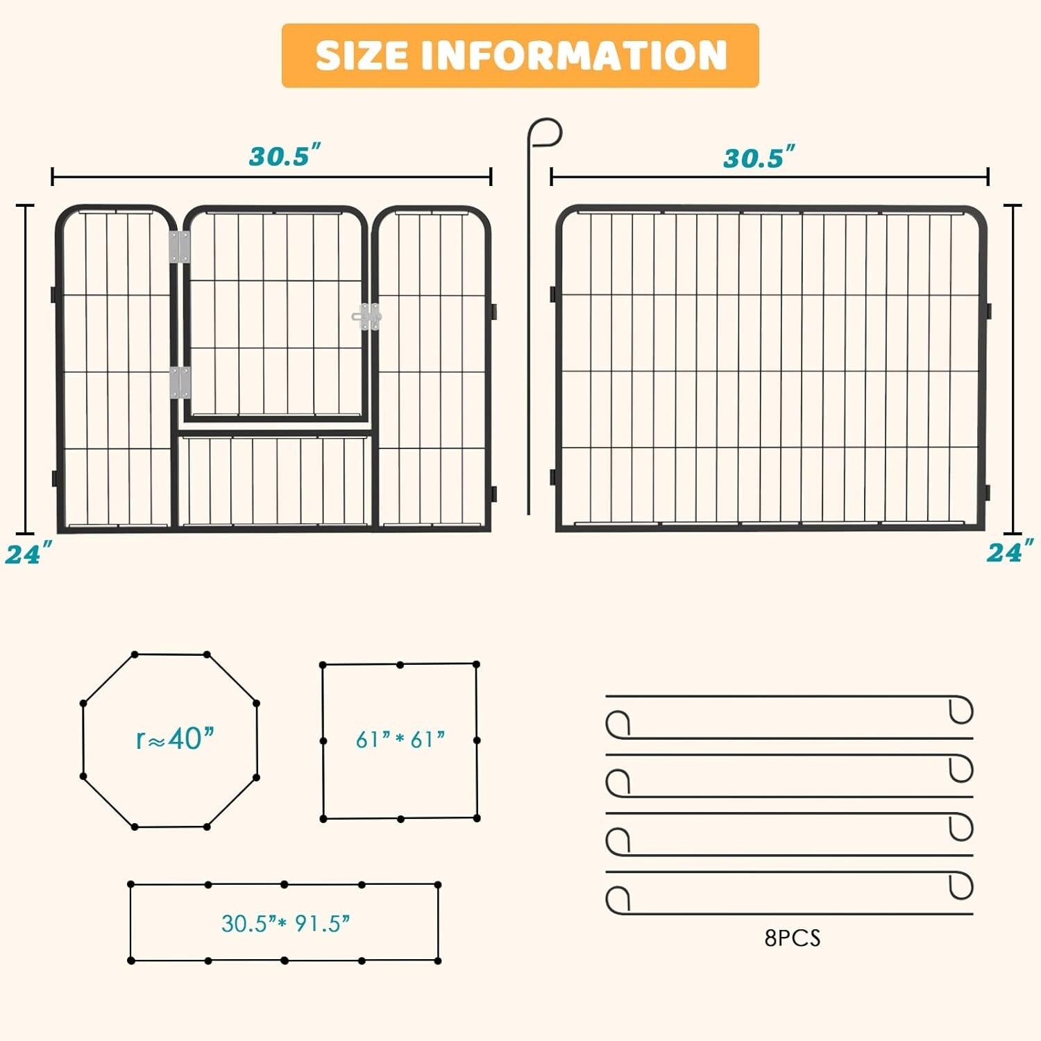 Bossin Dog Playpen Dog Kennel Pen Cage Dog Fence Exercise Pen with Doors 8/16/24 Panel