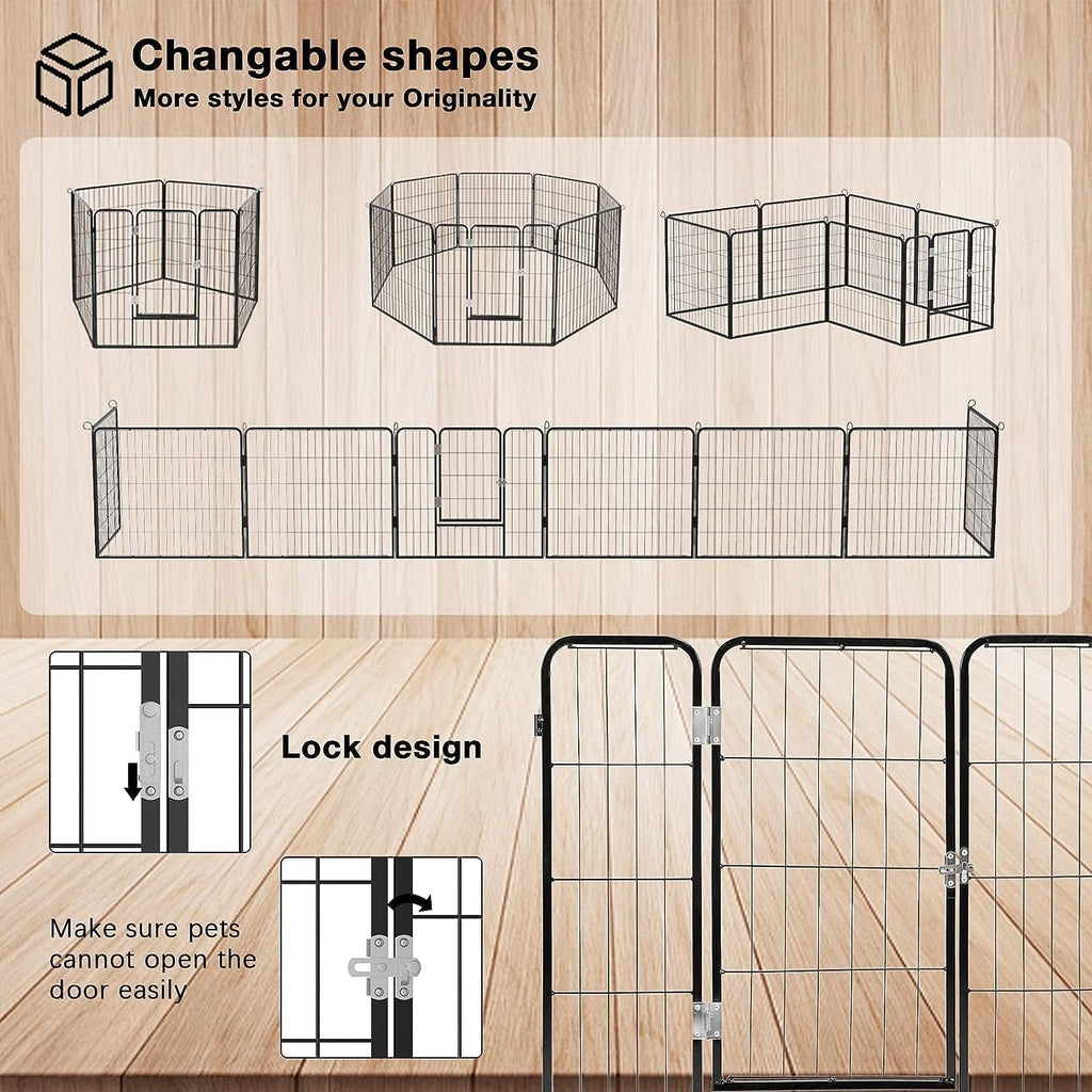 Bossin Dog Playpen Dog Kennel Pen Cage Dog Fence Exercise Pen with Doors 8/16/24 Panel