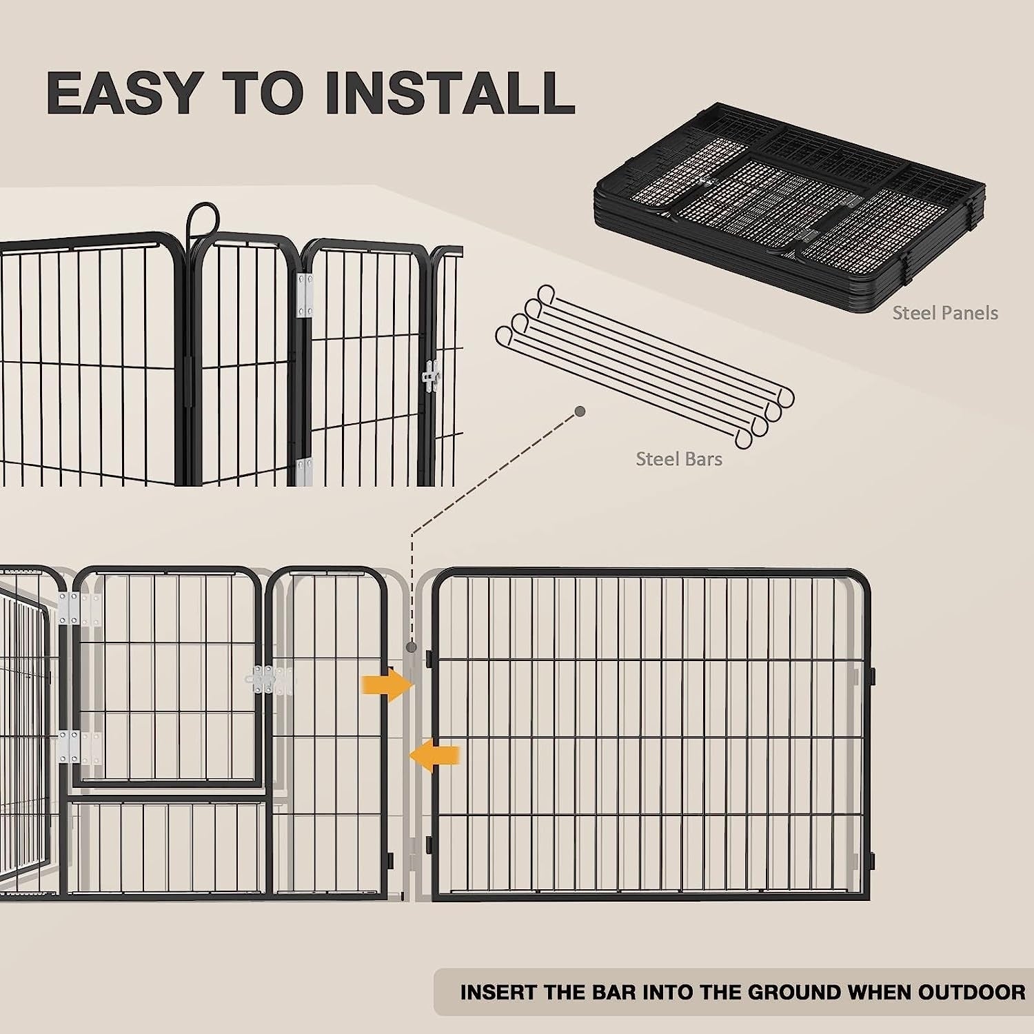 Bossin Dog Playpen Dog Kennel Pen Cage Dog Fence Exercise Pen with Doors 8/16/24 Panel