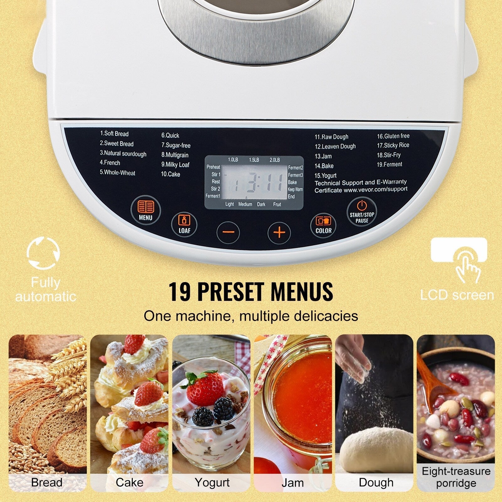 Bread Maker with Gluten Free Setting, Whole Wheat Bread Making, Digital, Programmable