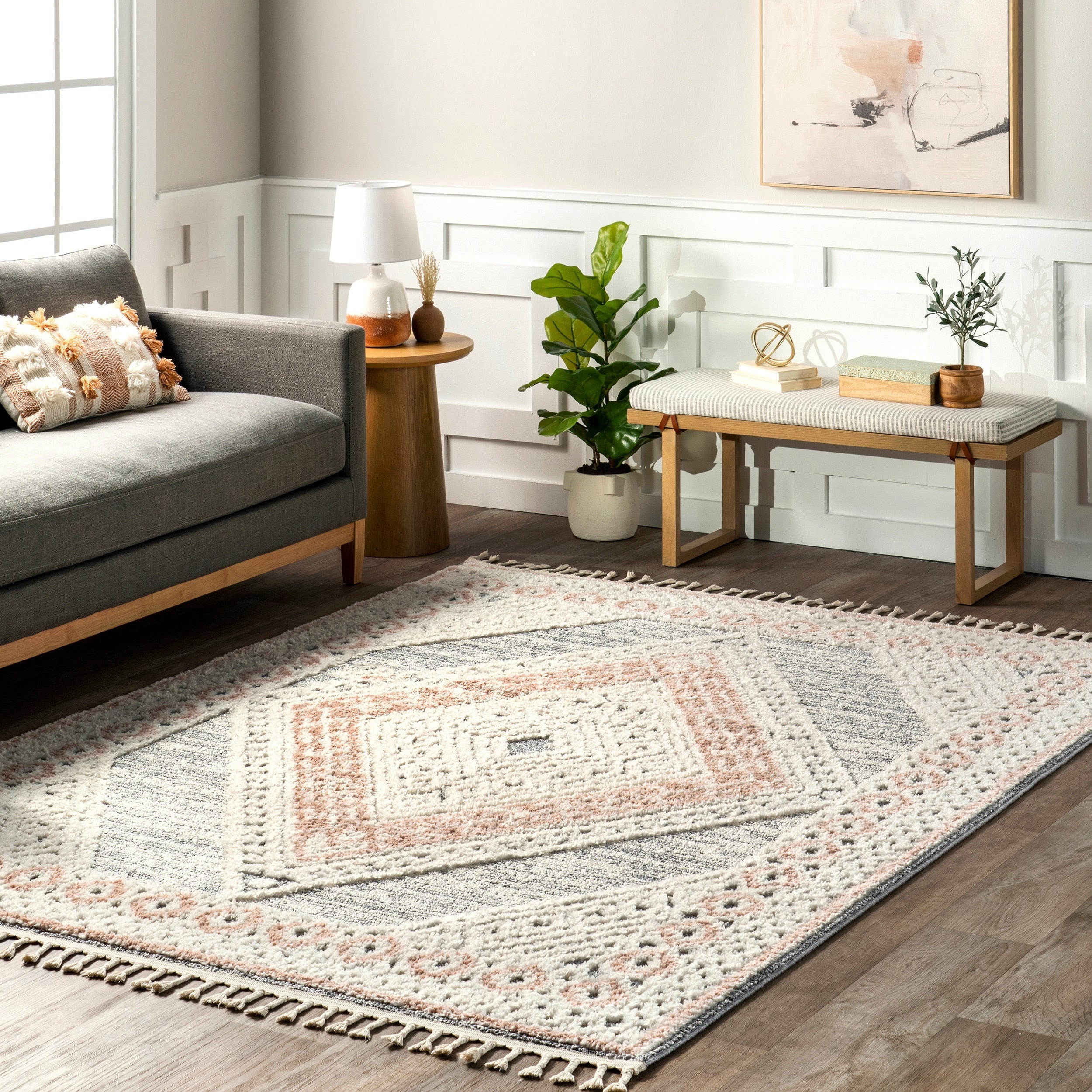 Nuloom Acacia Raised Diamond Tasseled Area Rug
