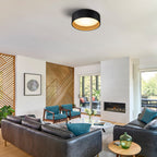 C Cattleya Black and Woodgrain 3CCT Integrated LED Flush Mount Ceiling Light