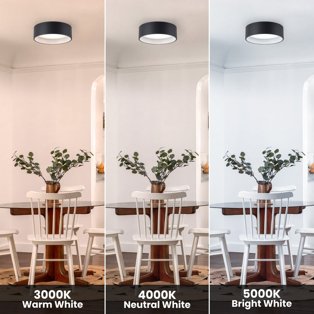 C Cattleya Black and Woodgrain 3CCT Integrated LED Flush Mount Ceiling Light