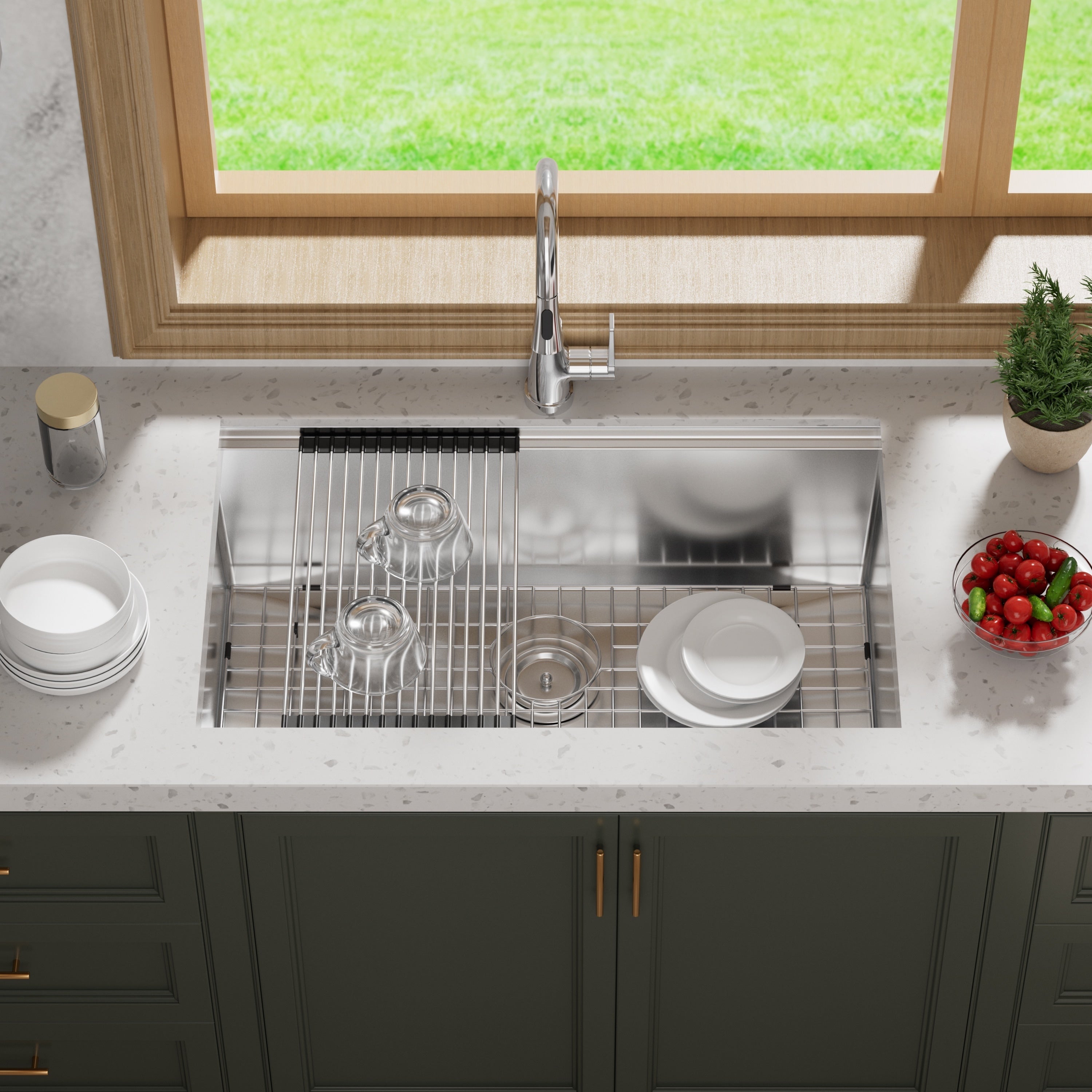 CB HOME 32'' Undermount Gold Kitchen Sink, Drop in Black/Stainless Steel Kitchen Sink, Single Bowl Kitchen Sink with Accessories