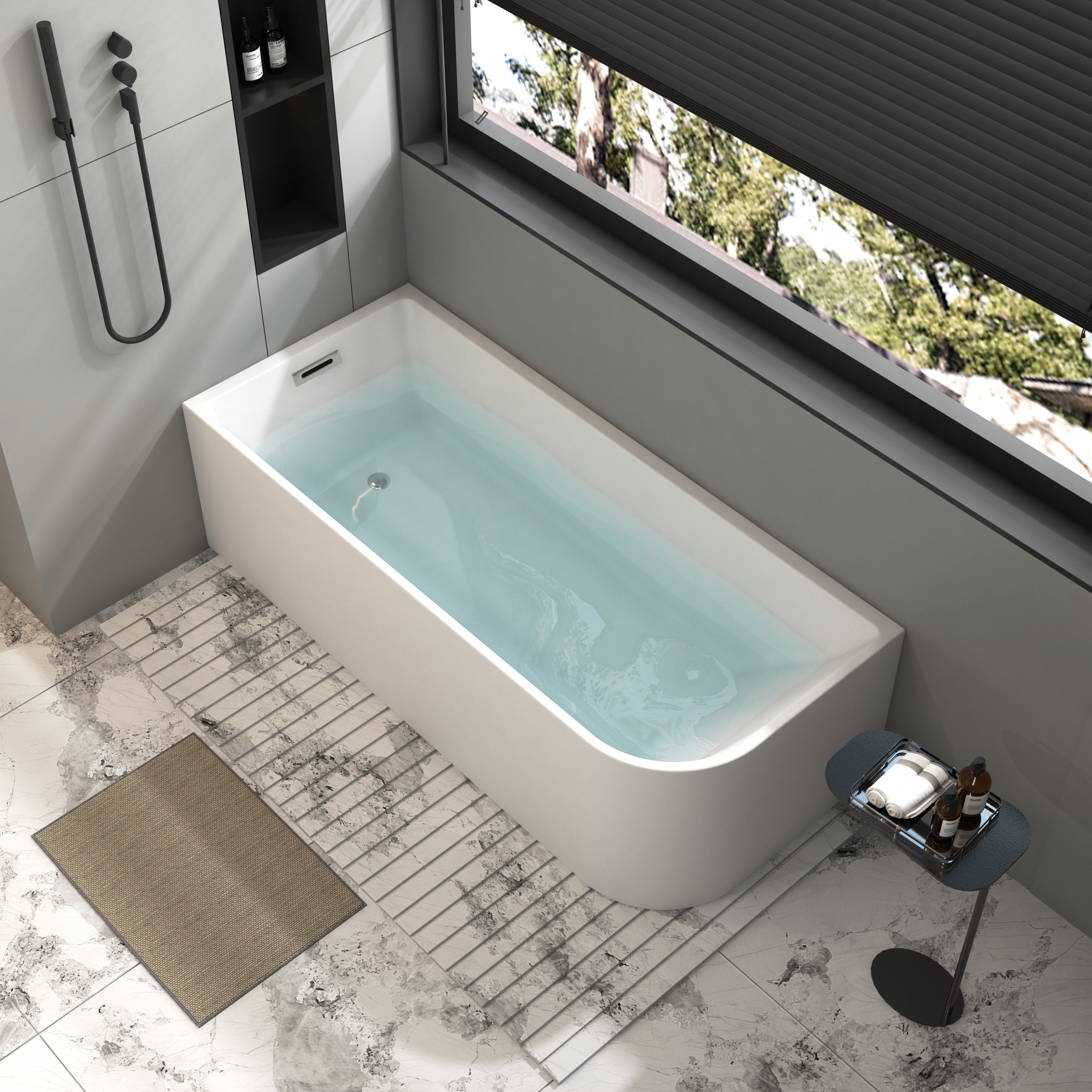 CB HOME 59''/67'' Freestanding Acrylic Soaking Bathtubs, Soaking Tubs Single Side Against The Wall, Left/Right Overflow