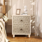 COSIEST Vintage Brown Pattern Solid Wood Nightstand with Drawers