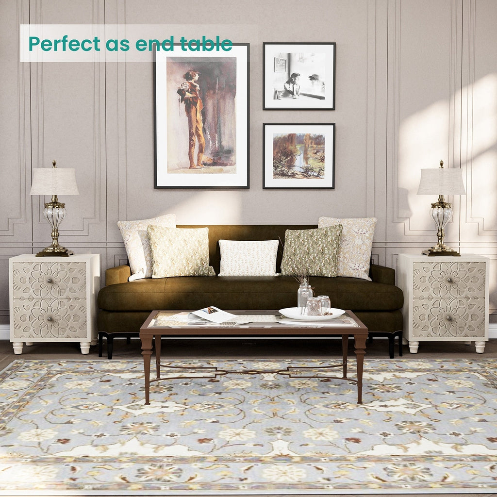 COSIEST Vintage Brown Pattern Solid Wood Nightstand with Drawers