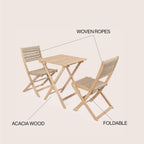 Cadiz Modern Coastal 3-Piece Acacia Wood Outdoor Folding Bistro Set, by JONATHAN Y