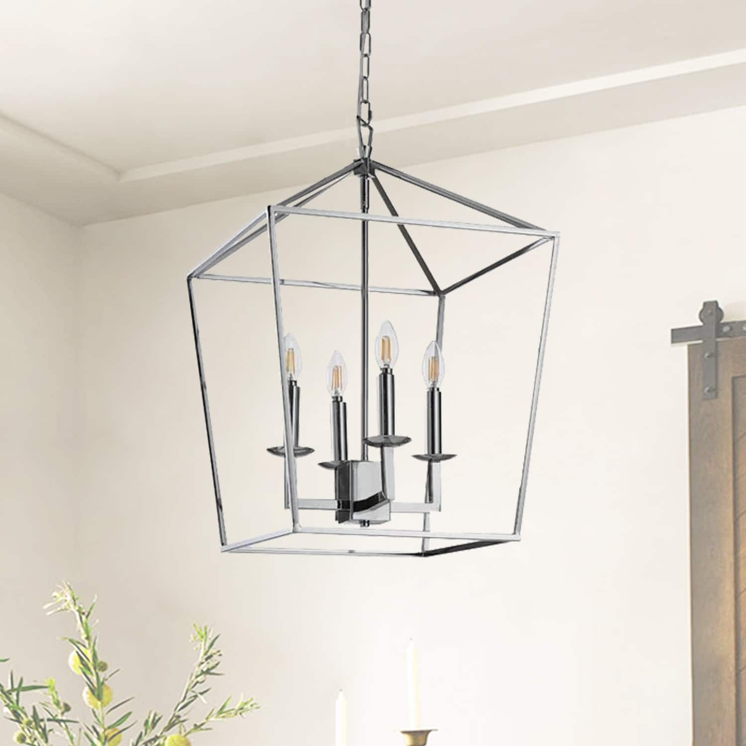 Candle Style Lantern Pendant Stairway or Kitchen Island Open Cage Chandelier - N/A