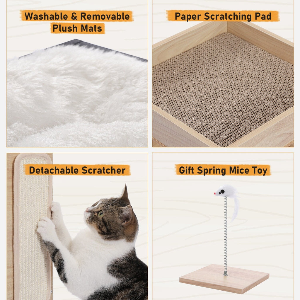 Cat House Cat Bed,Cat Tree with Scratching Pad and Removable Mats