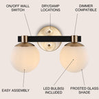 Cecil Globe Metal/Frosted Glass Modern Contemporary LED Vanity, by JONATHAN Y